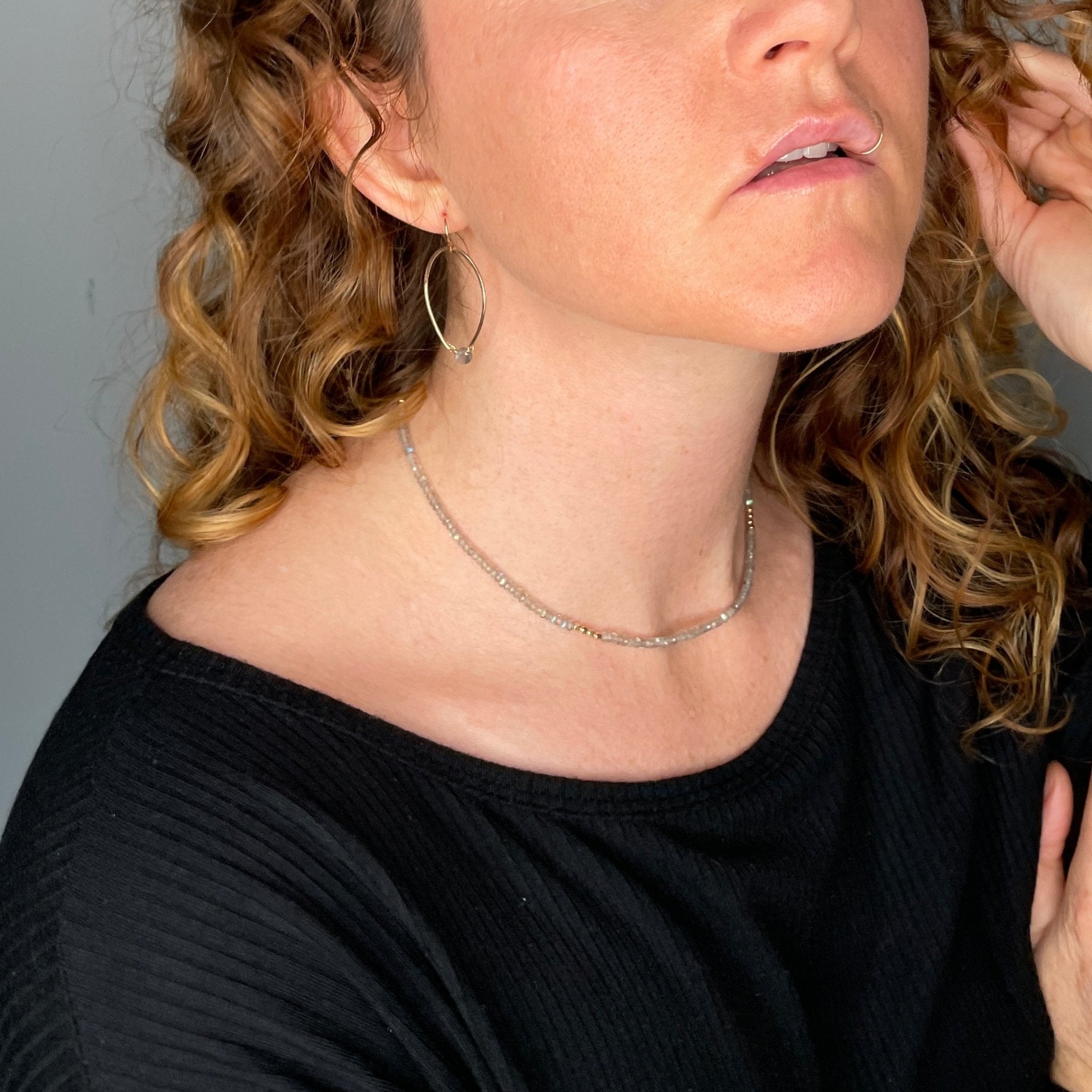 Mini labradorite Luster Hoops - Tree Myriah