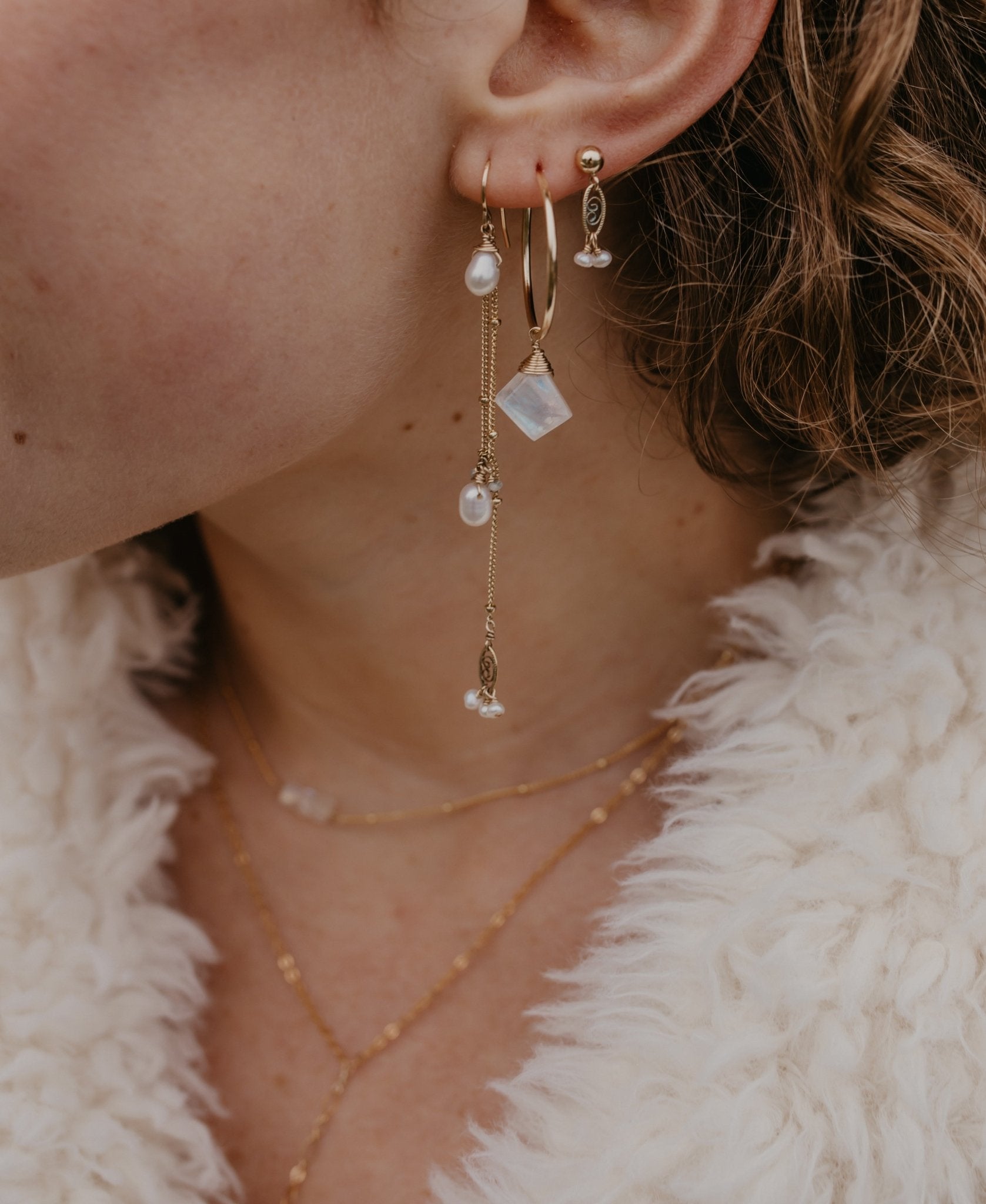 Moonstone Drop Hoops - Tree Myriah