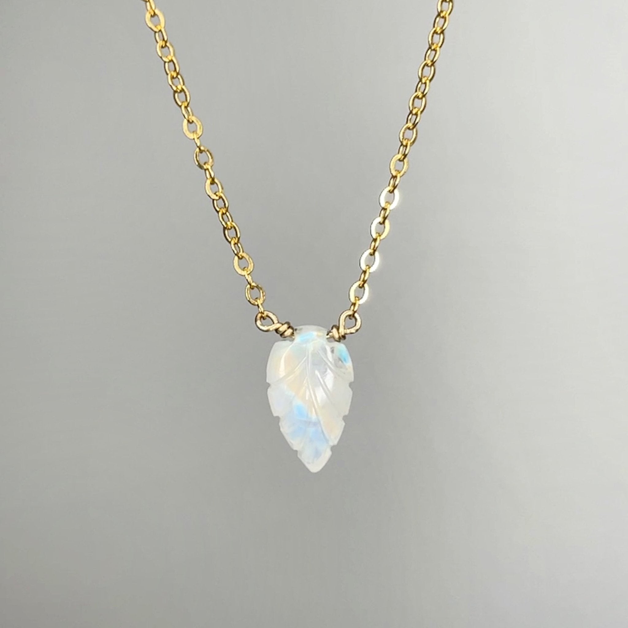 Moonstone Leaf Necklace - Tree Myriah