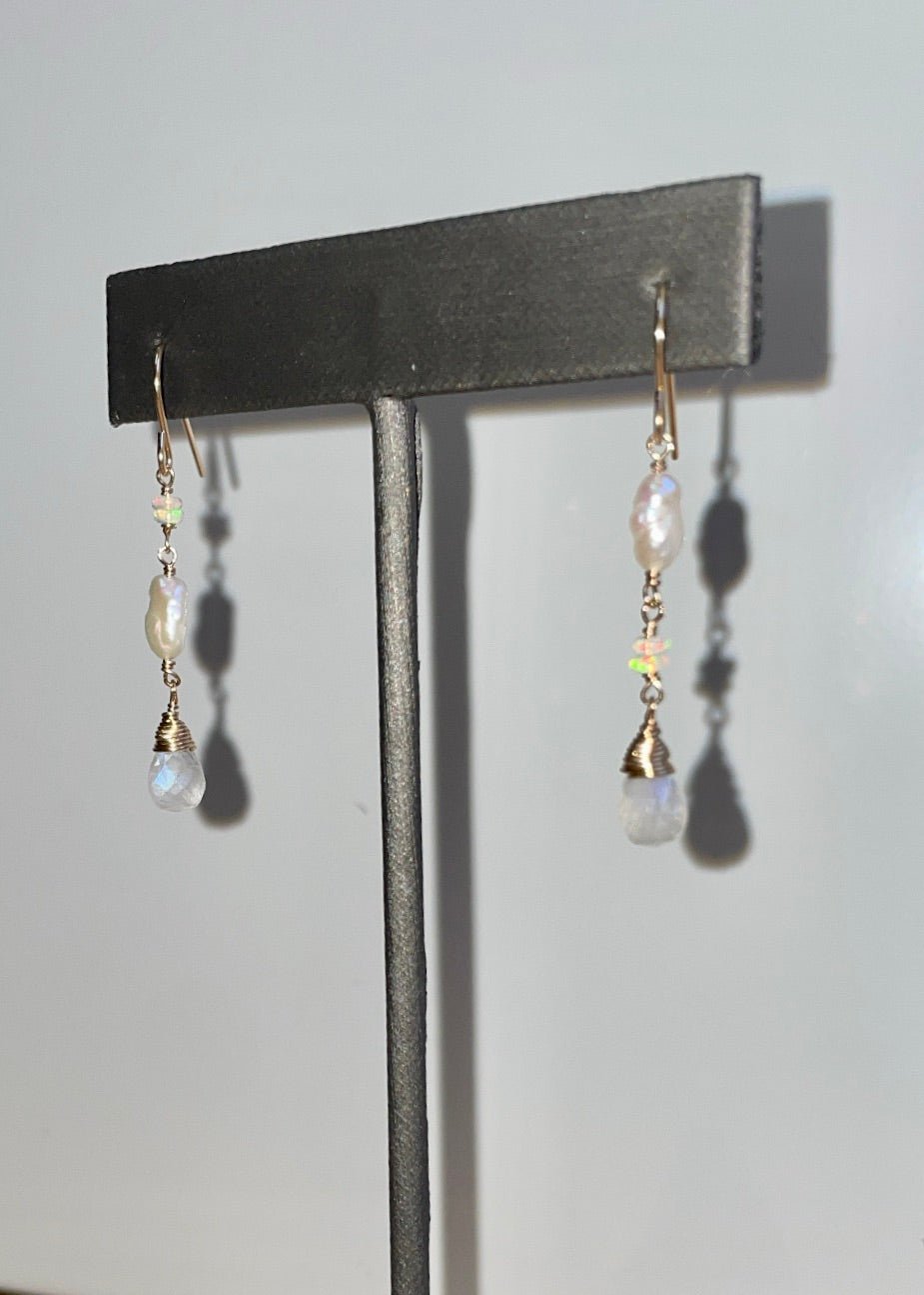Fiery Opal and Pearl Cove Earrrings - Tree Myriah