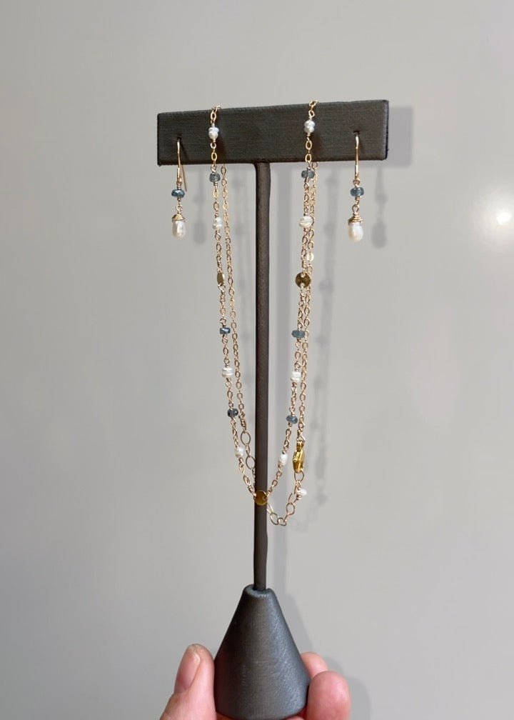 Kyanite and Pearl Lotus Earrings - Tree Myriah